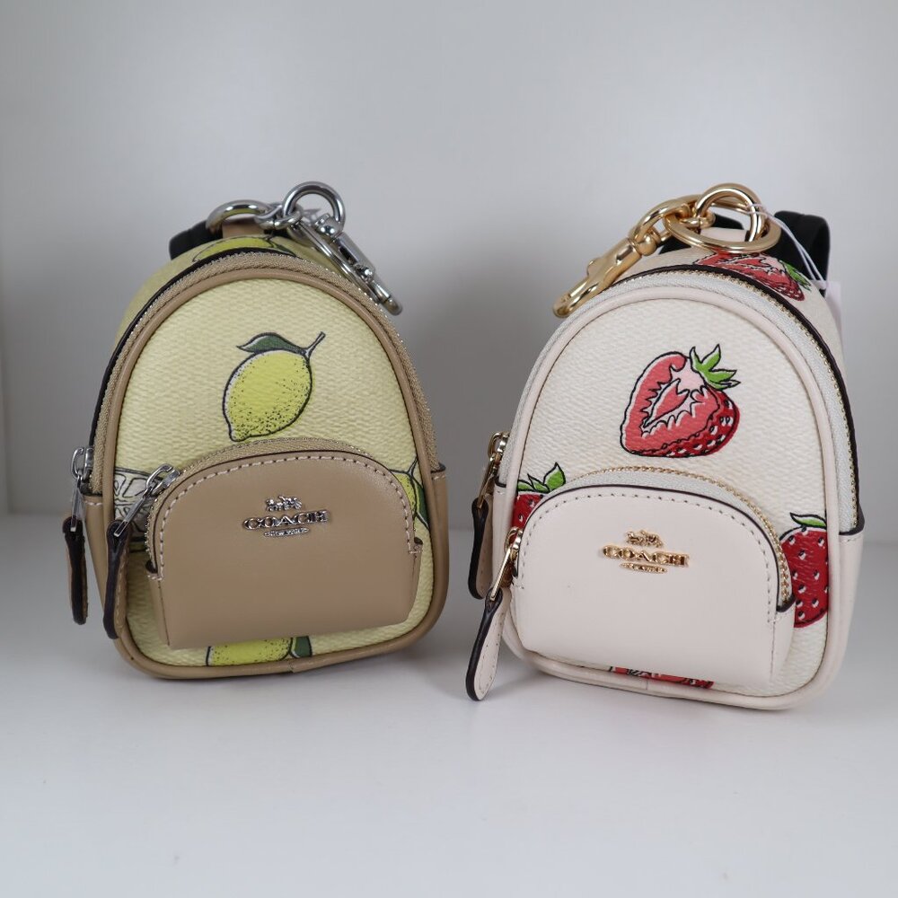 Coach Mini Court Backpack Bag Charm with Strawberry and Lemon Print Bundle
